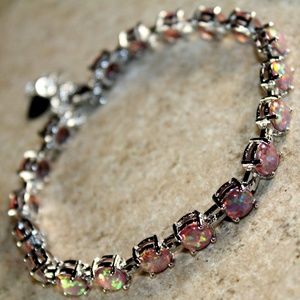 Orange Fire Opal Round Silver Bracelet